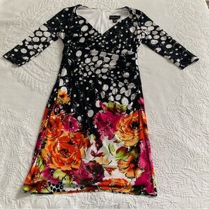 Frank Lyman Canadian boutique dress lined stretchy artsy floral sequin dress 8